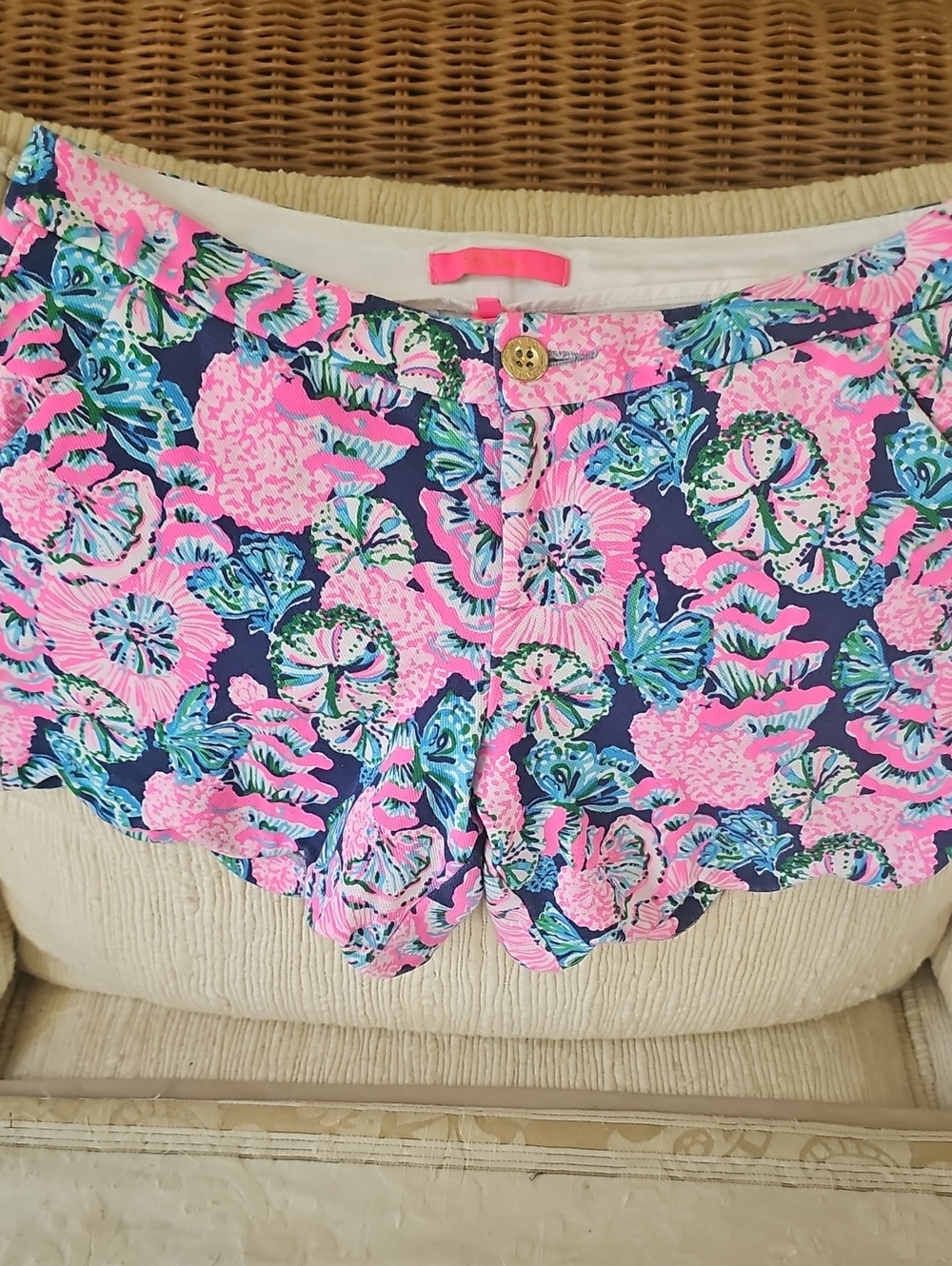 Lilly Pulitzer Pink Navy Floral Buttercup Hem Shorts